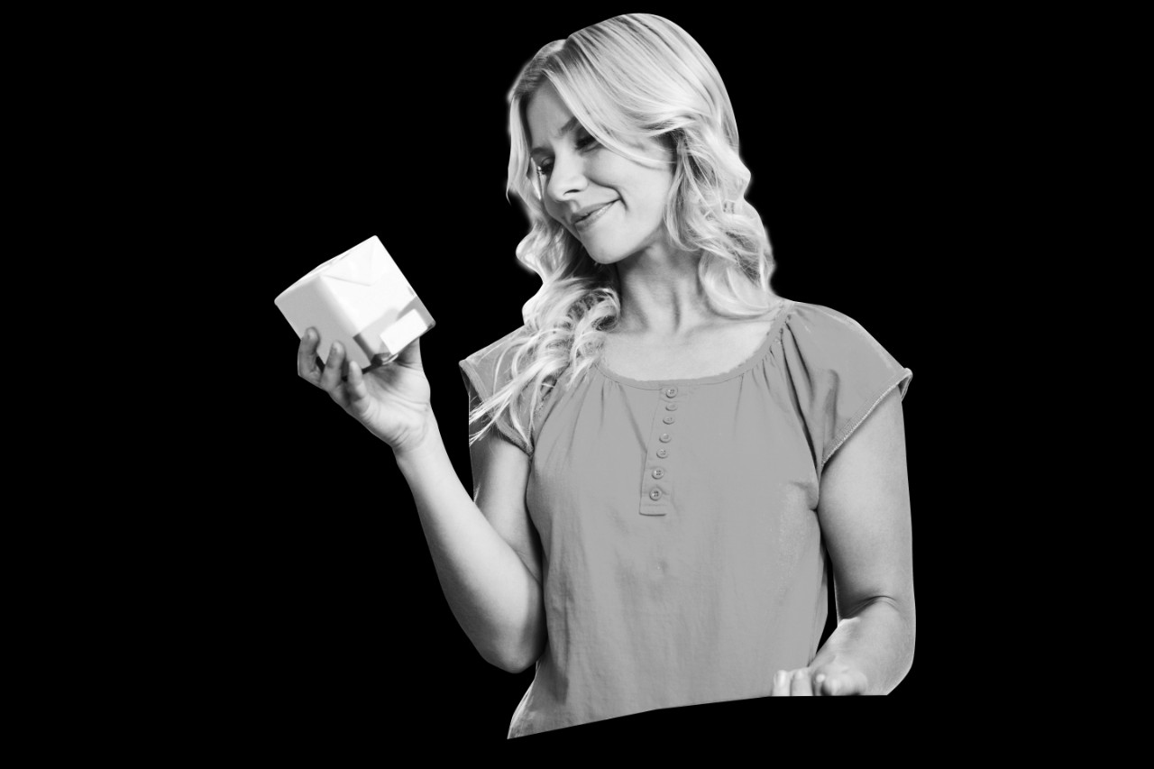 Consumer Female with Box Smiling_clipped_BW